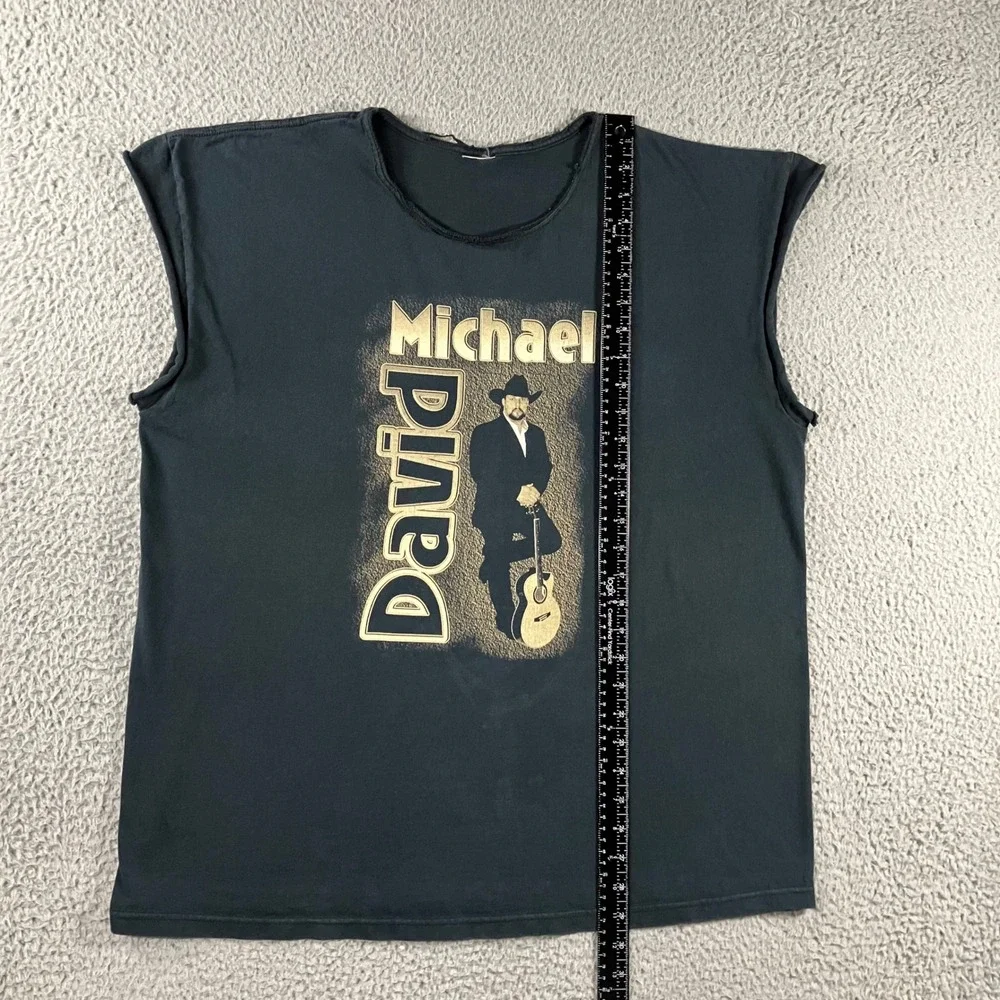 Country Music Graphic Tee Men‎ XL Black Sleeveless Distressed Biker Edgy Western